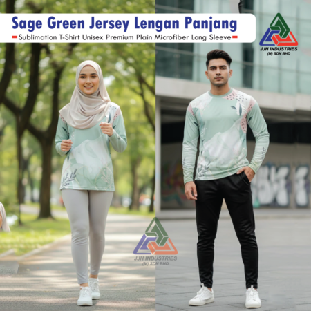 Sage Green Jersey Lengan Panjang Sublimation Jersey Unisex Viral / Long Sleeve Sportswear / Baju Sukan Hijau Sage