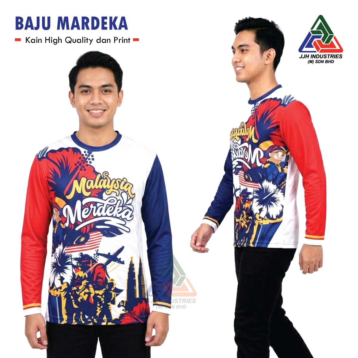 BAJU T-SHIRT LONG SLEEVE MERDEKA KE 68th !!! Patriotic design roundneck 2025 baru !!!