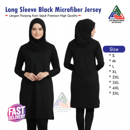 [READY STOCK] Long Sleeve Black Microfiber Jersey Plain Baju Jersey Hitam Lengan Panjang Kain Sejuk Premium High Quality